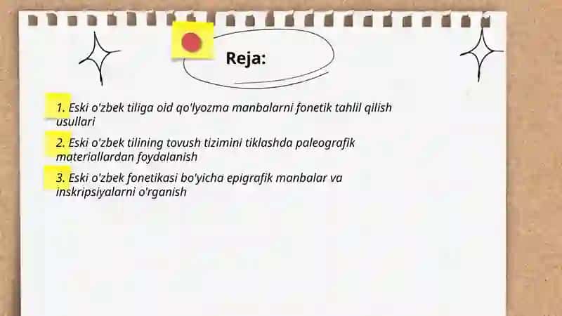 Eski o'zbek tilining fonetik qurilishiga doir manbalar bilan ishlash 2