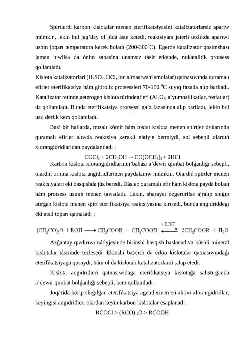 10 –TEMA. ETERIFIKATSIYA PROCESSLERI 2