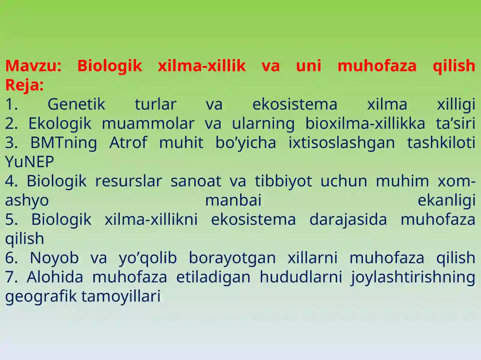 Biologik xilma-xillik va uni muhofaza qilish 2
