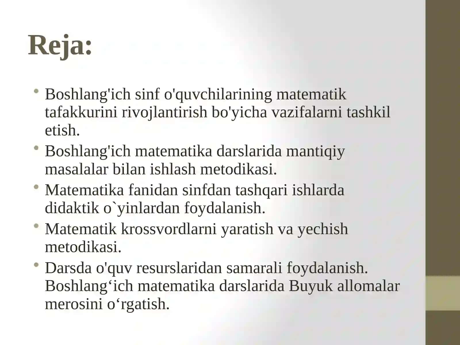 Boshlang'ichs info'quvchilarining matematikta fakkurini rivojlantirish va matematikadarslarini samarali tashkilitish metodikasi 2