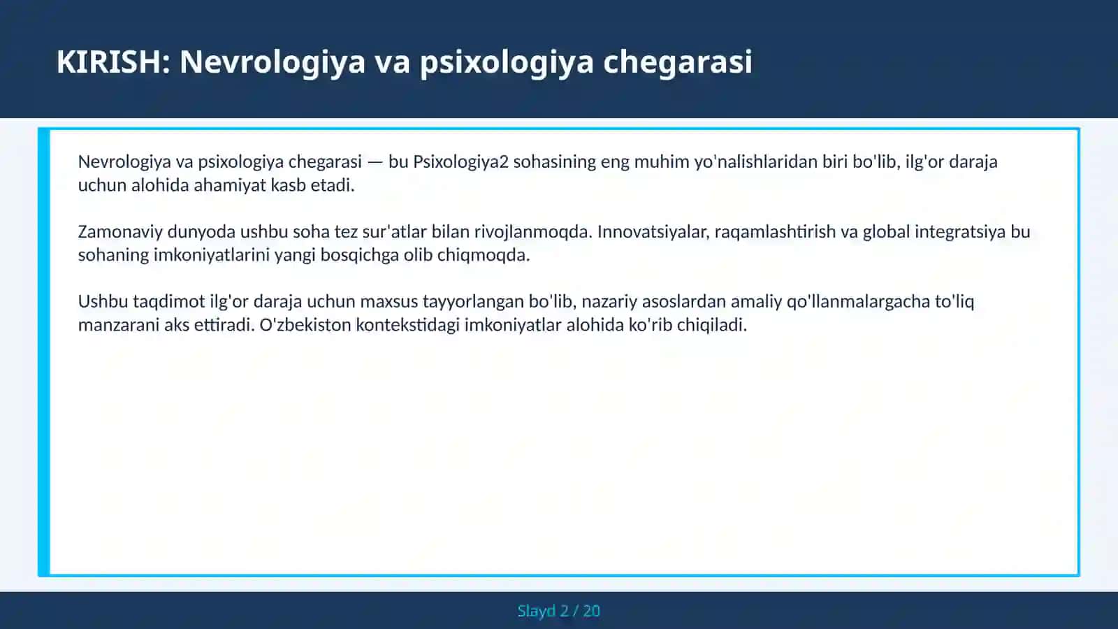 Nevrologiya va Psixologiya Chegarasi 2