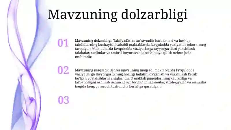 Maktablarda Favqulodda Vaziyatlarni Yaxshilash (Mavzuning Dolzarbligi, Maqsadi Va Vazifasi) 2