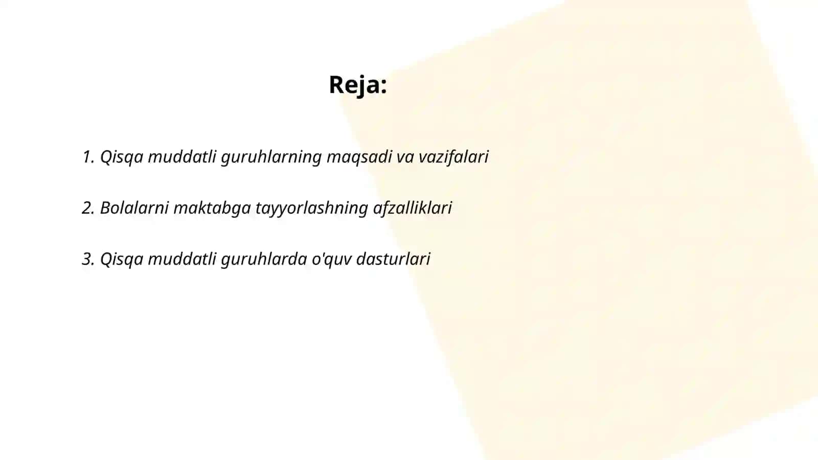 Qisqa muddatli guruhlarda bolalarni maktabga tayyorlash 2