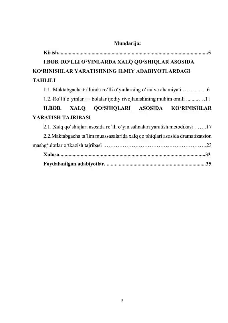 Roʻlli oʻyinlarda xalq qoʻshiqlar asosida koʻrinishlar yaratish. 2