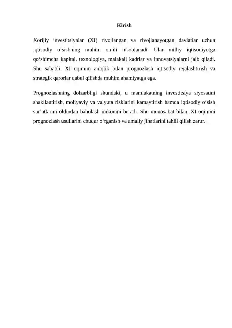 Xorijiy investitsiyalar oqimini prognozlash usullari 2