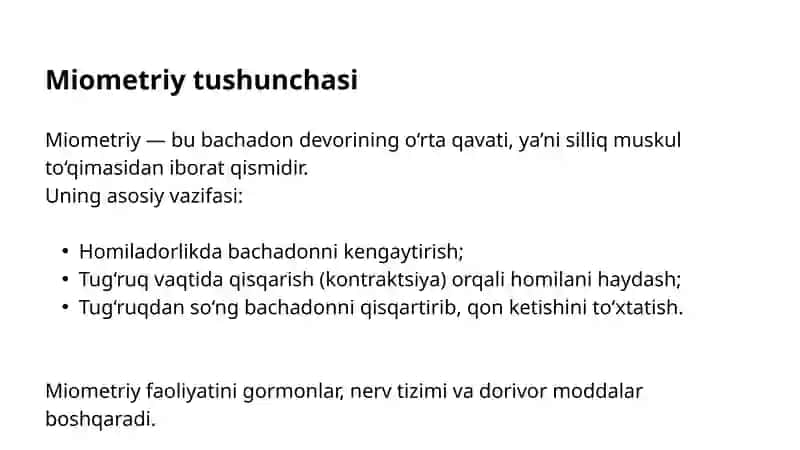 Miometriyga ta'sir etuvchi vositalar.Narkozlar 2