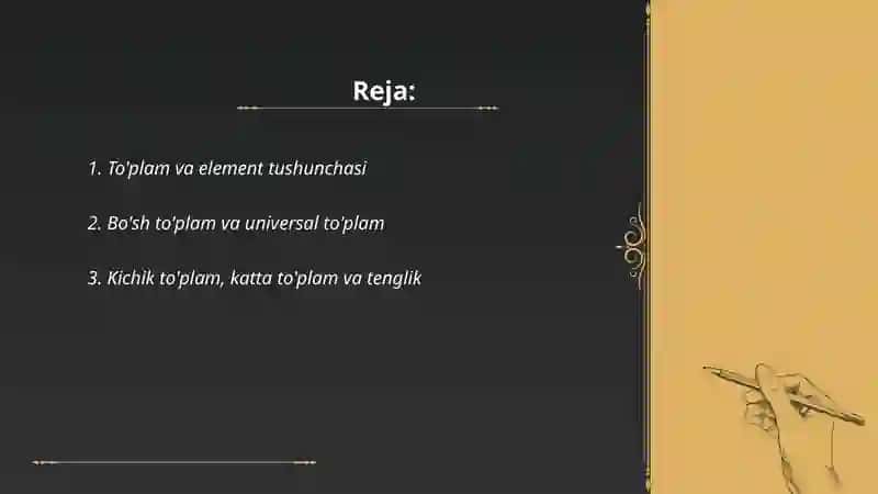 Oliy matematikada to'plamlar va ular ustida amallar 2