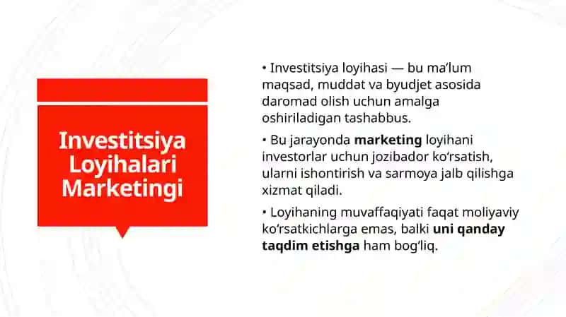 Investitsiya Loyihalari Marketingi 2