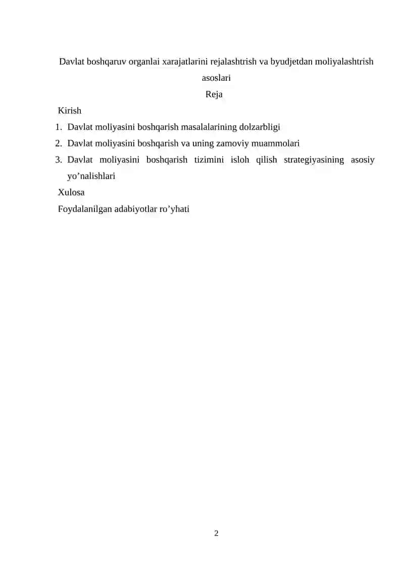 Davlat moliyasini boshqarish masalalari 2