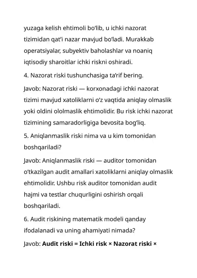 Audit risklarni baholash va auditni rejalashtirish jarayoni 2