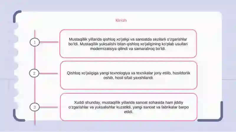 Mustaqillik yillarida qishloq xo‘jaligi va sanoatda o‘zgarishlar 2