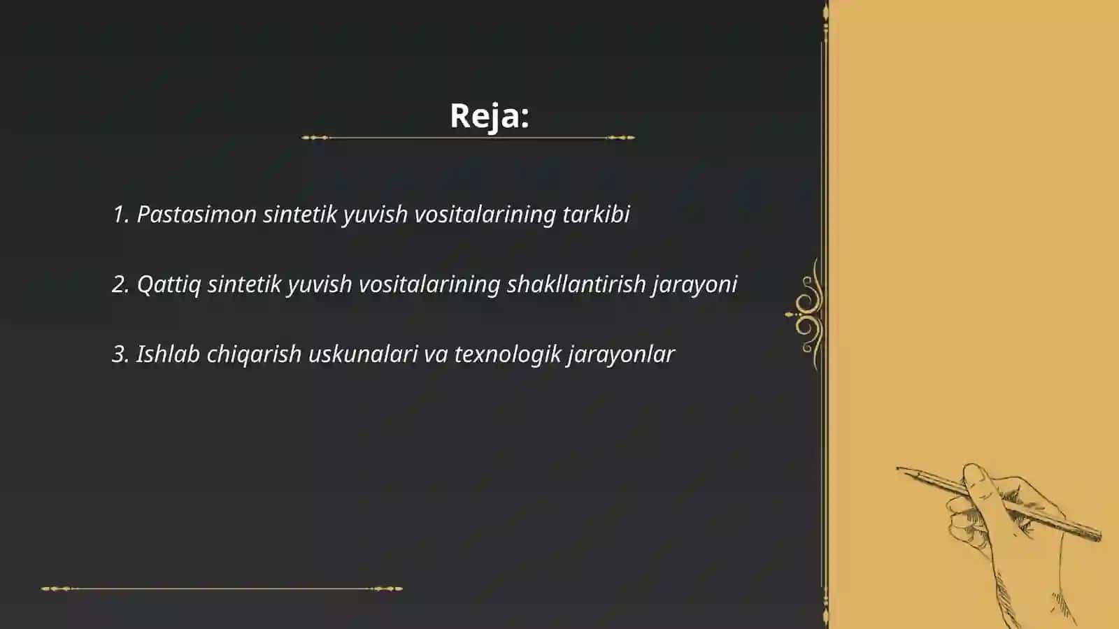 Pastasimon, suyuq va qattiq sintetik yuvish vositalarini ishlab chiqarish texnologiyasi 2