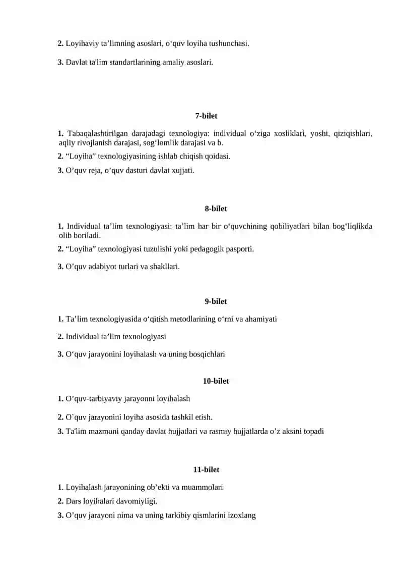 Pedagogik texnologiya fanidan oraliq nazorat savollari 2