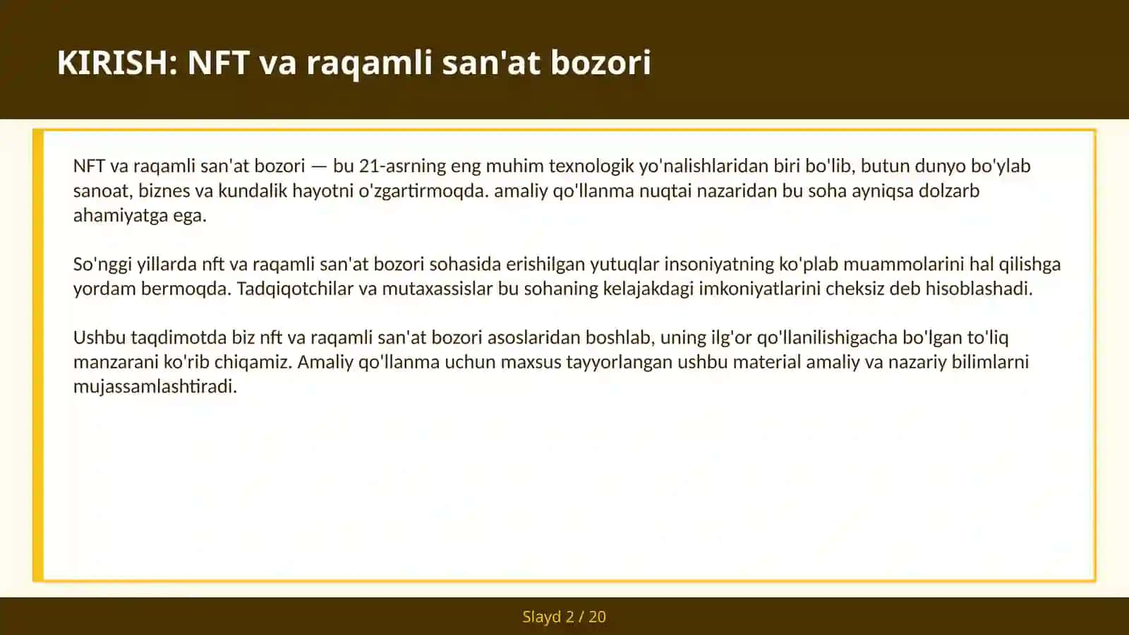 NFT VA RAQAMLI SAN'AT BOZORI 2