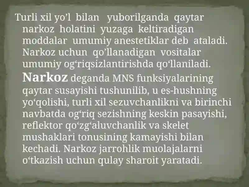Narkoz vositalari. Uxlatuvchi vositalar 2