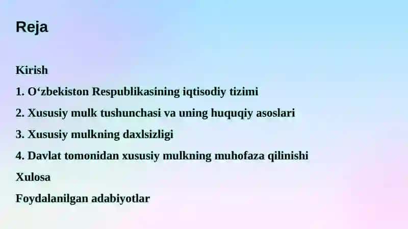 Xususiymulktushunchasi va uning huquqiy asoslari 2