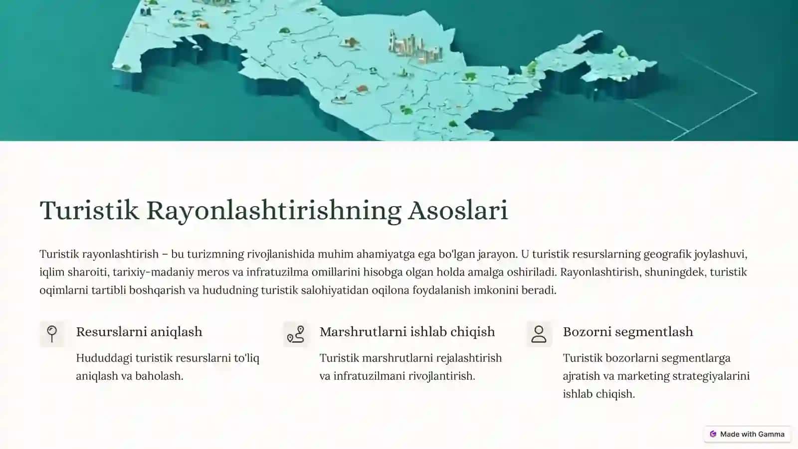 Mintаqаviy Turistik Rаyоnlаshtirish: O'zbеkistоn Misоlidа 2