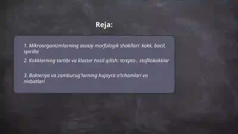 Mikroorganizmlarning morfologiyasi va boʻyash usullari 2