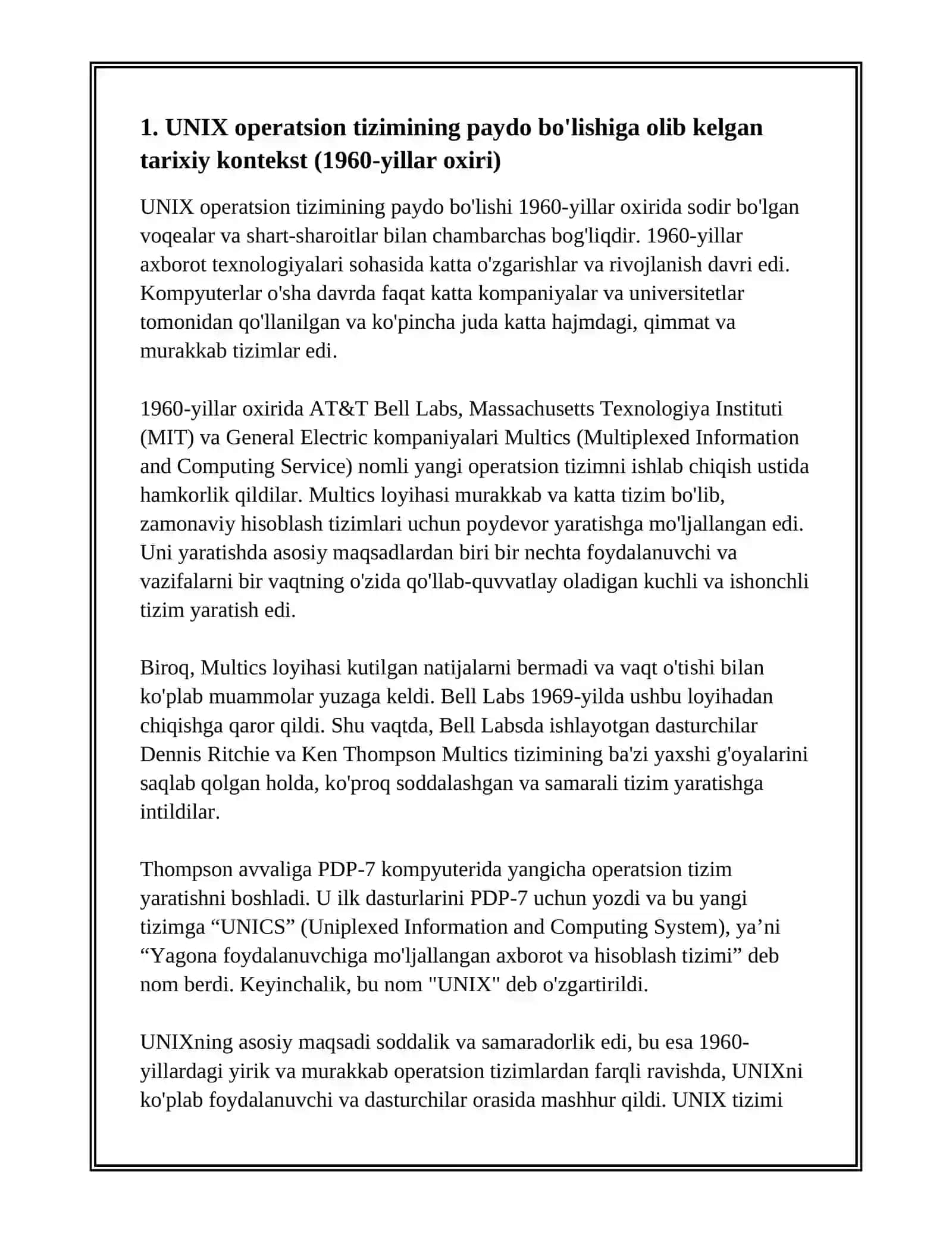 UNIX OPERATSION TIZIMI YARATILISH TARIXI 2