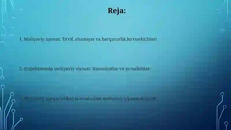 Moliyaviy siyosat-mamlakat moloyaviy barqarorligining asosi sifatida 2