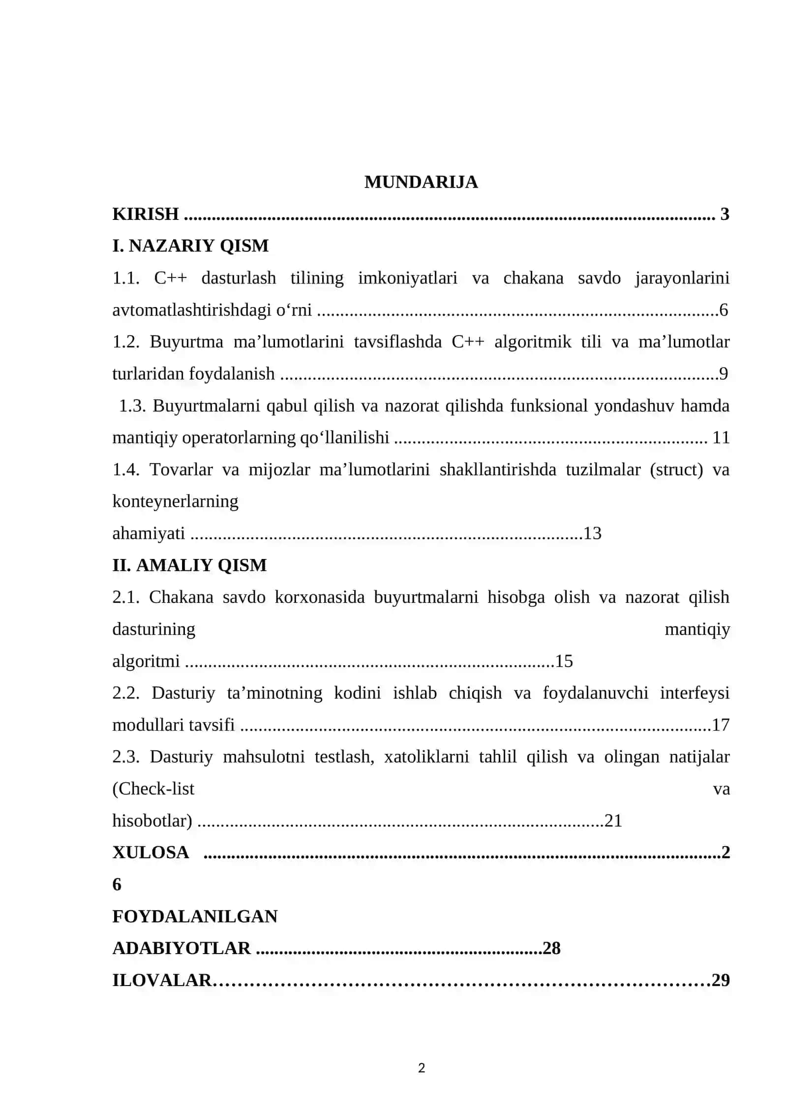 Chakana savdo korxonasida buyurtmalarni qabul qilish, hisobga olish va nazorat qilish dasturini yaratish 2