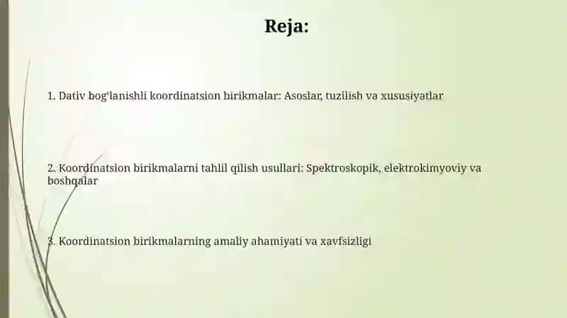 Dativ bogʻlanish va koordinatsion birikmalar 2