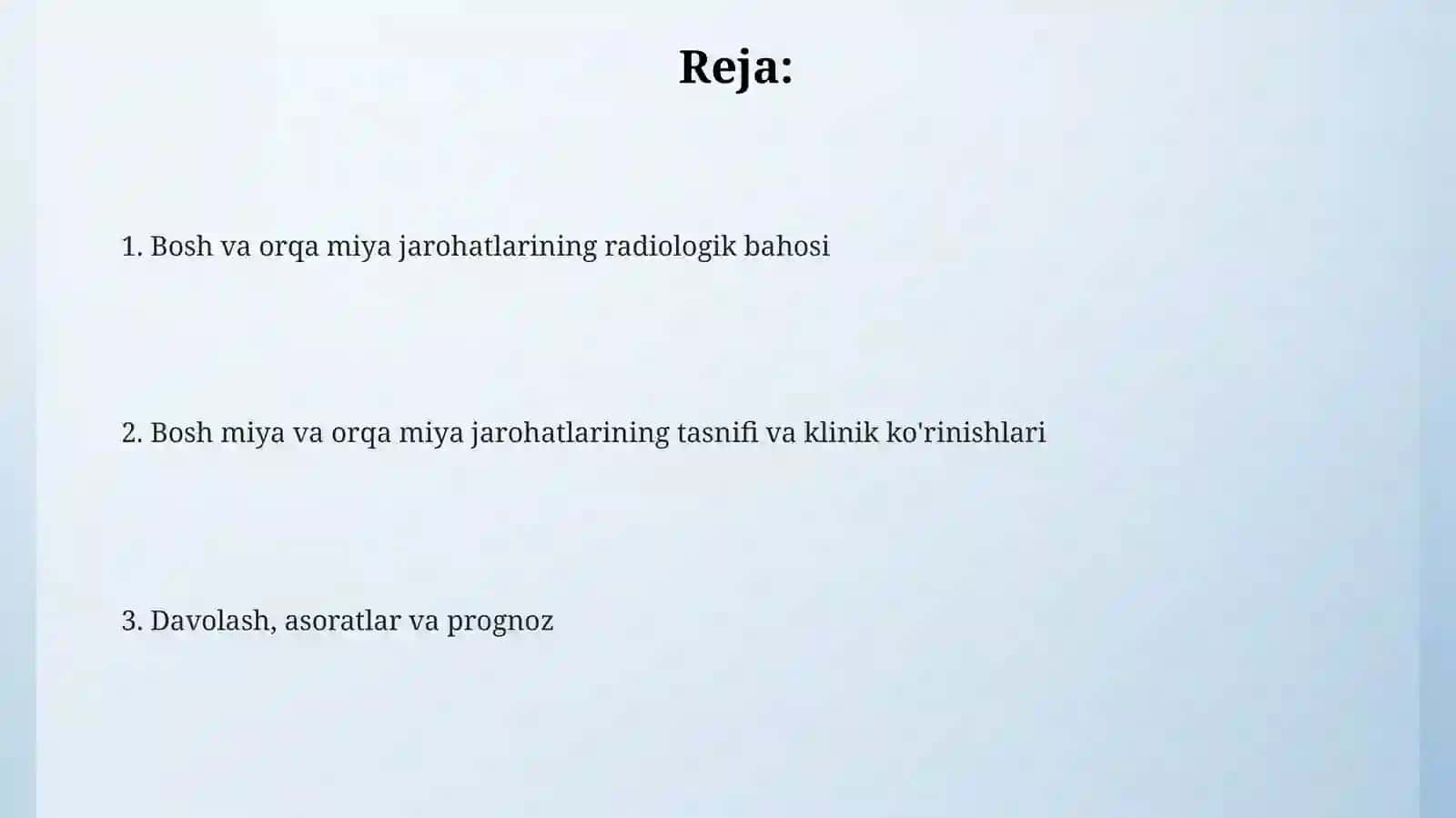 Shoshilinch holatlarni nurltashxisi va umurta po'g'onasi travmasi 2