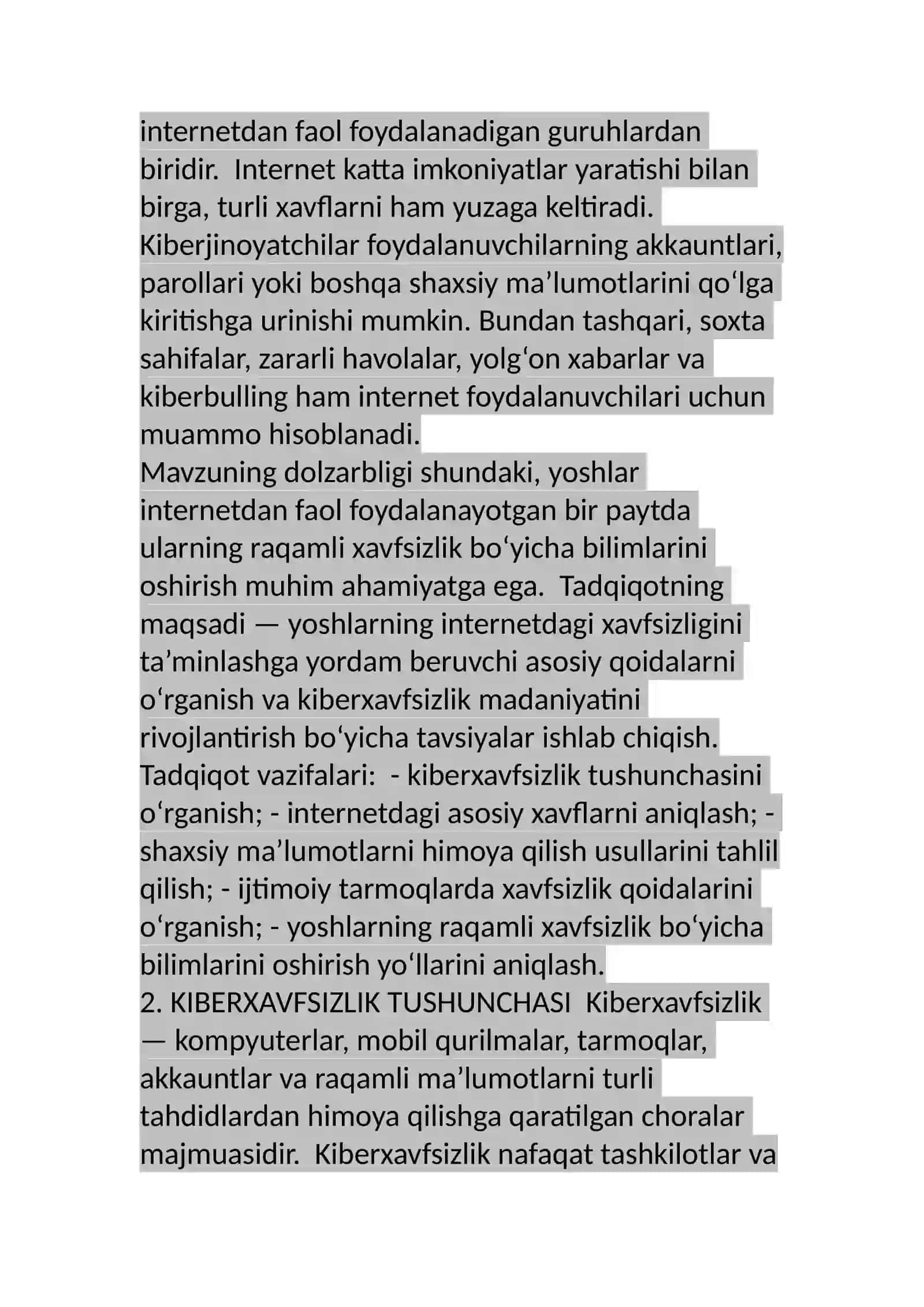 KIBERXAVFSIZLIK VA YOSHLARNING INTERNETDAGI XAVFSIZLIGI 2