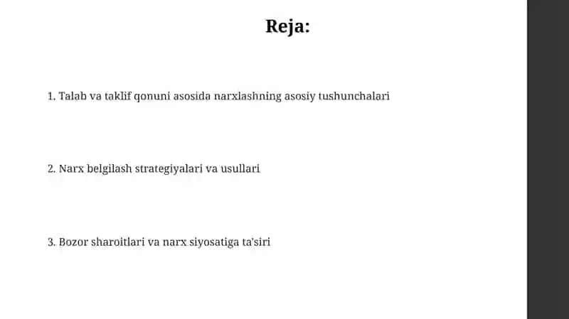 Talab va taklif qonuniga koʻra narx belgilash usullari 2