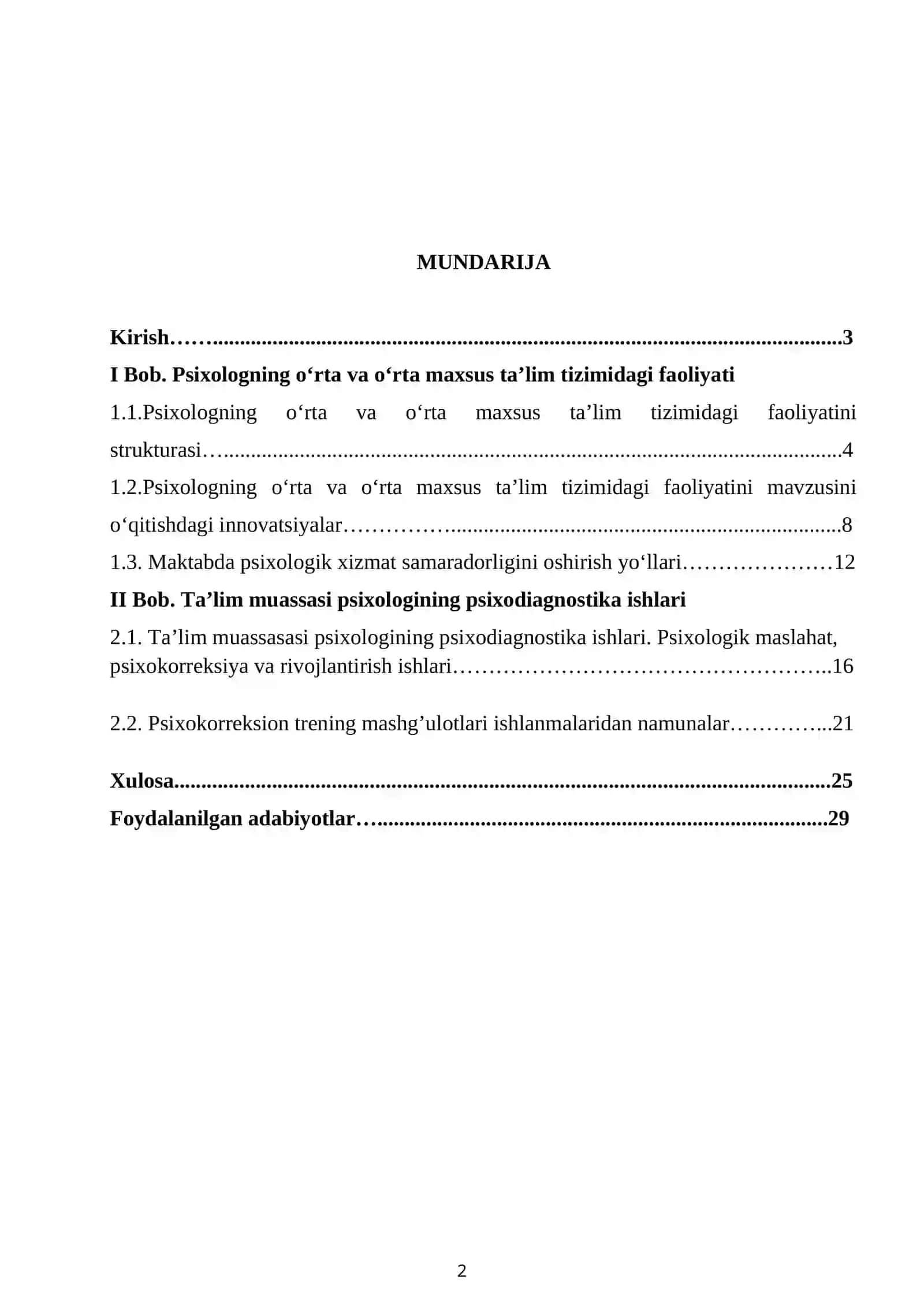 PSIXOLOGNING O’RTA VA O’RTA MAXSUS TA‘LIM TUZIMIDAGI FAOLIYATI 2
