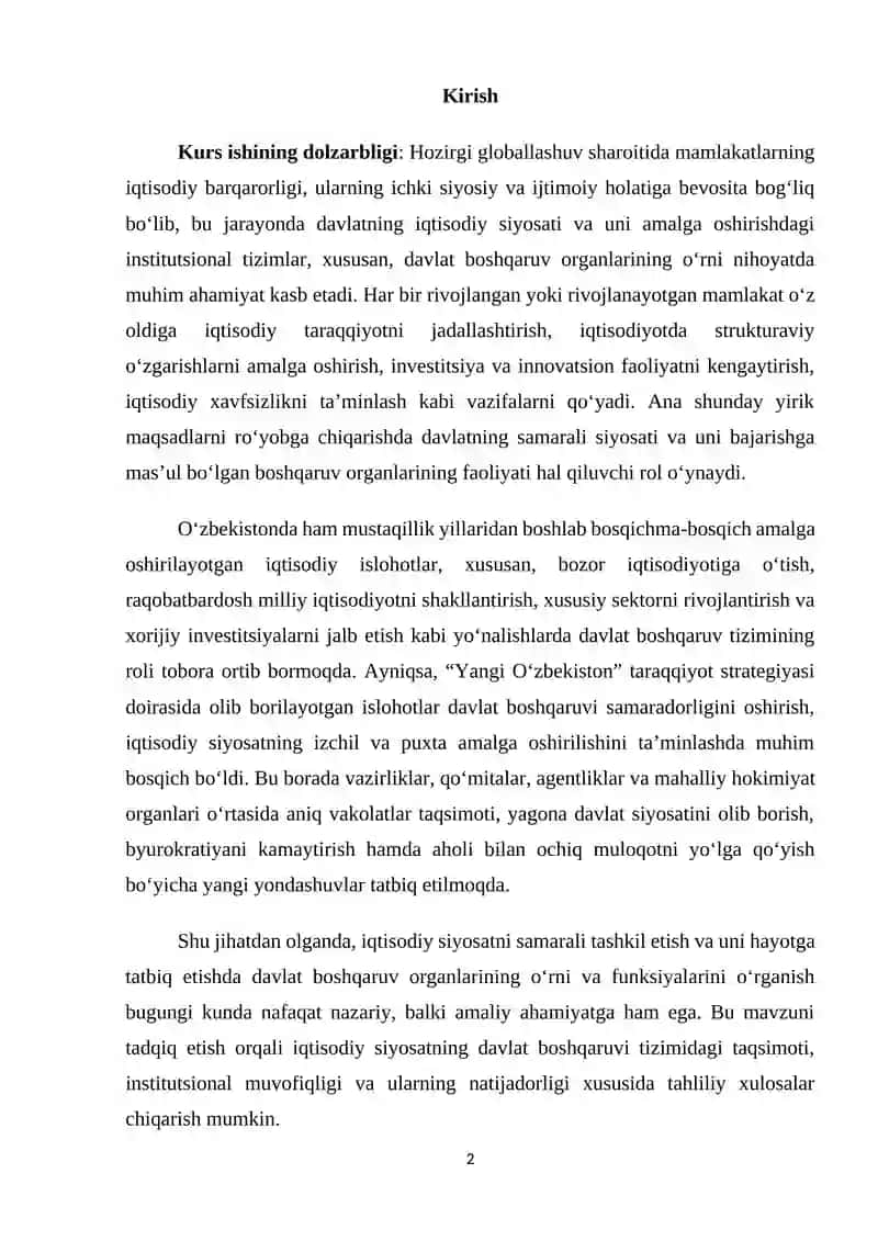 Iqtisodiy siyosatni amalga oshirishda davlat boshqaruv organlarining o’rni 2
