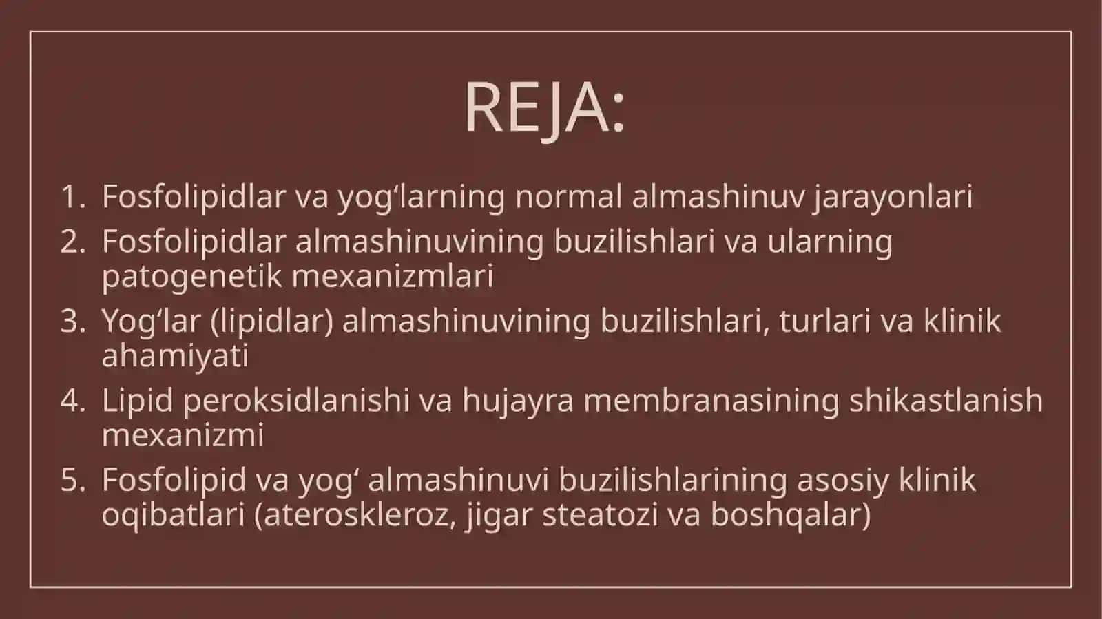 Fosfolipidlar va yog’lar almashinuvi buzilishlari 2