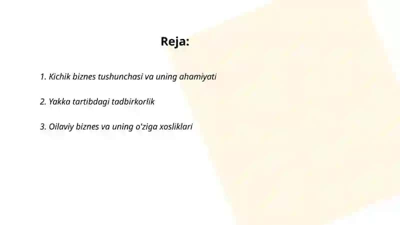 Kichik biznes obektlari subektlari va shakllari 2
