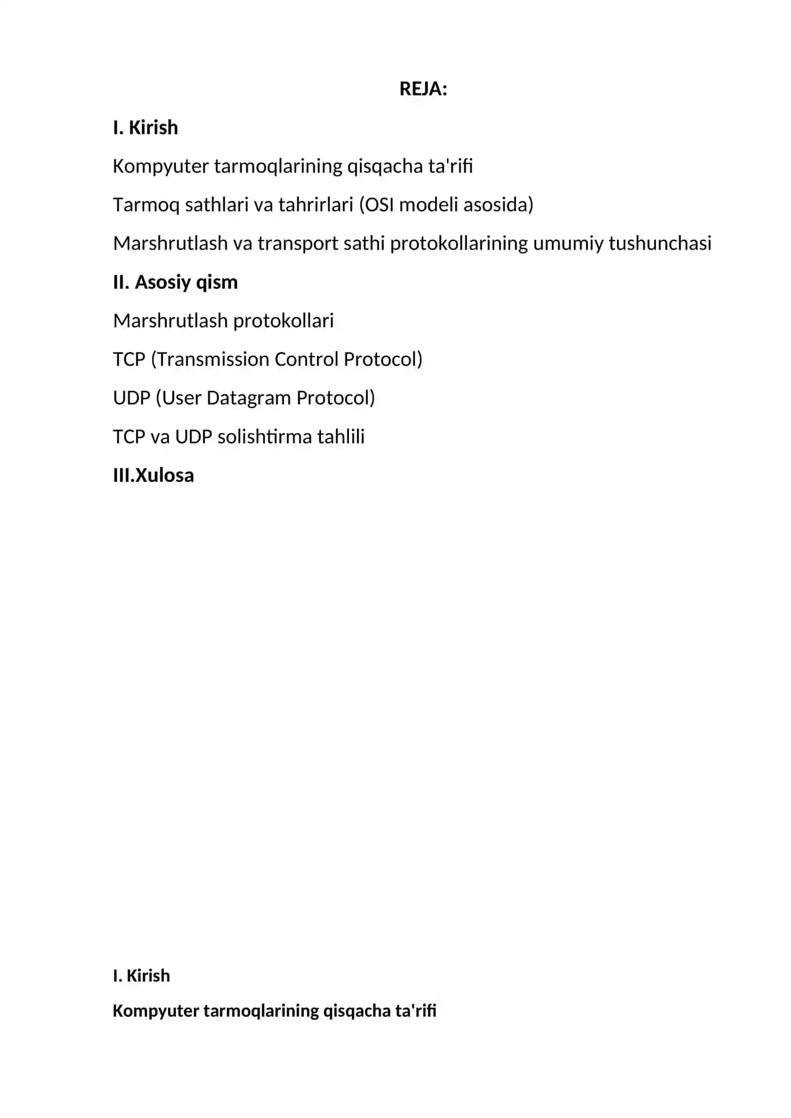 Marshrutlash protokollari. TCP va UDP transport sathi protokollari xususiyatlari 2