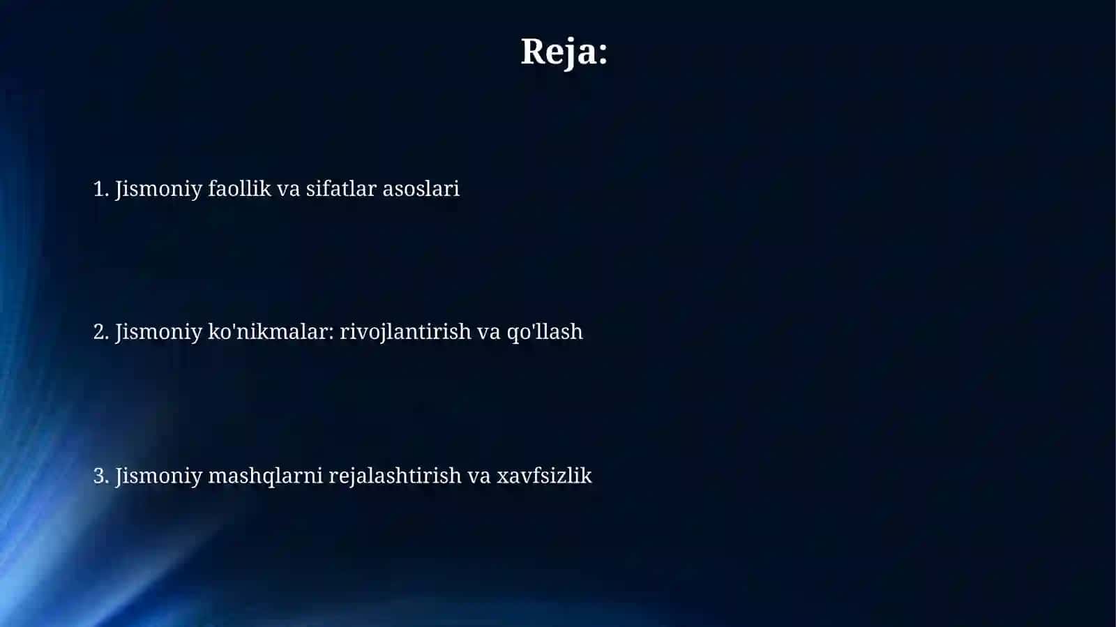 Jismoniy faollik va sifatlar asoslari 2