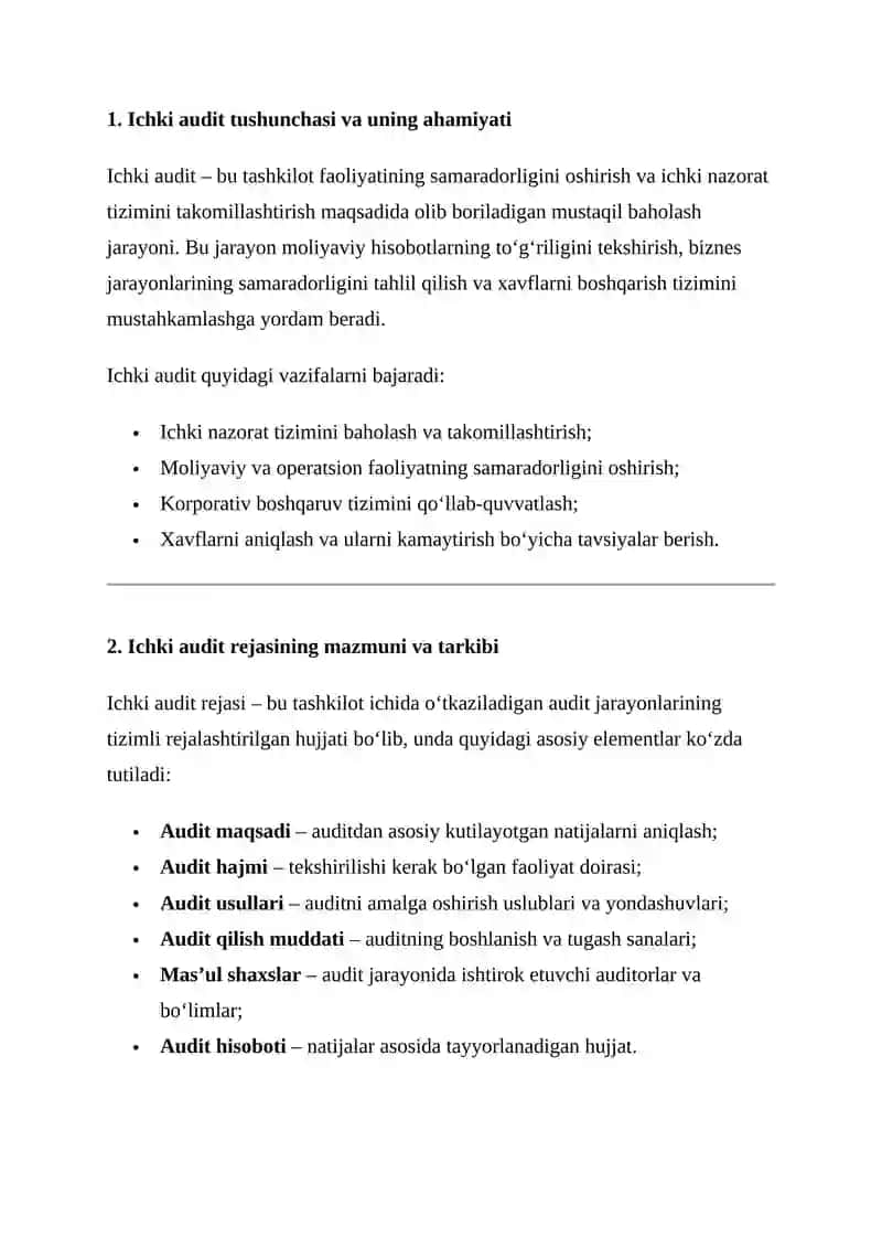 ICHKI AUDITNING REJASI VA DASTURINI TUZISH. 2