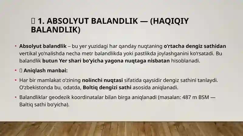 Nuqtalarning nisbiy balandligi va absalyut  balandliklarni aniqlash 2