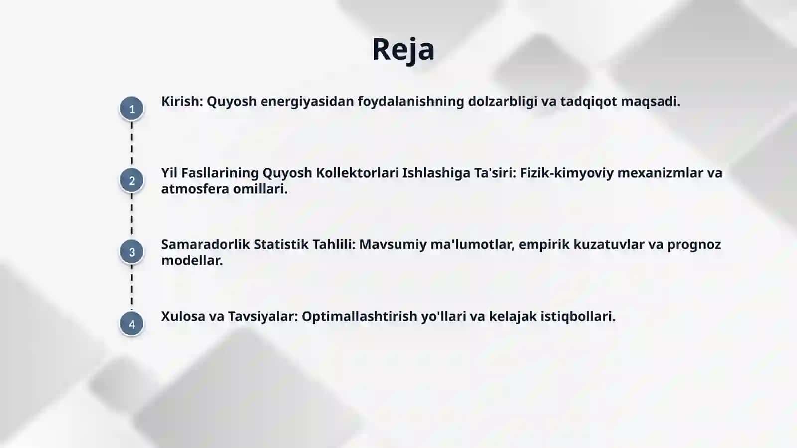 Quyosh kollektorlari samaradorligining yil fasllariga ko‘ra statistik taqsimoti. 2