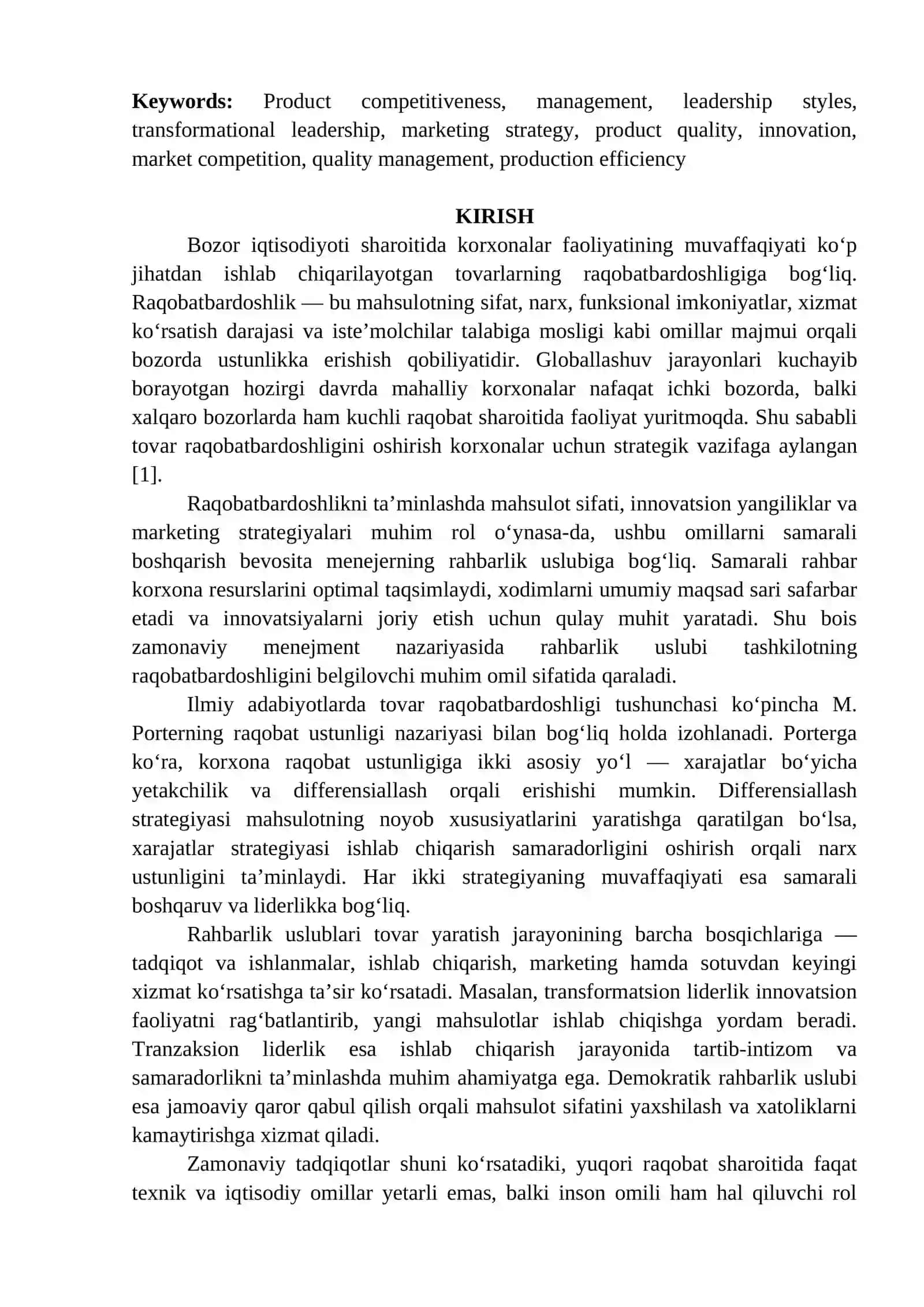 TOVAR RAQOBATBARDOSHLIGINI OSHIRISH VA MENEJERNING RAHBARLIK USLUBLARI 2
