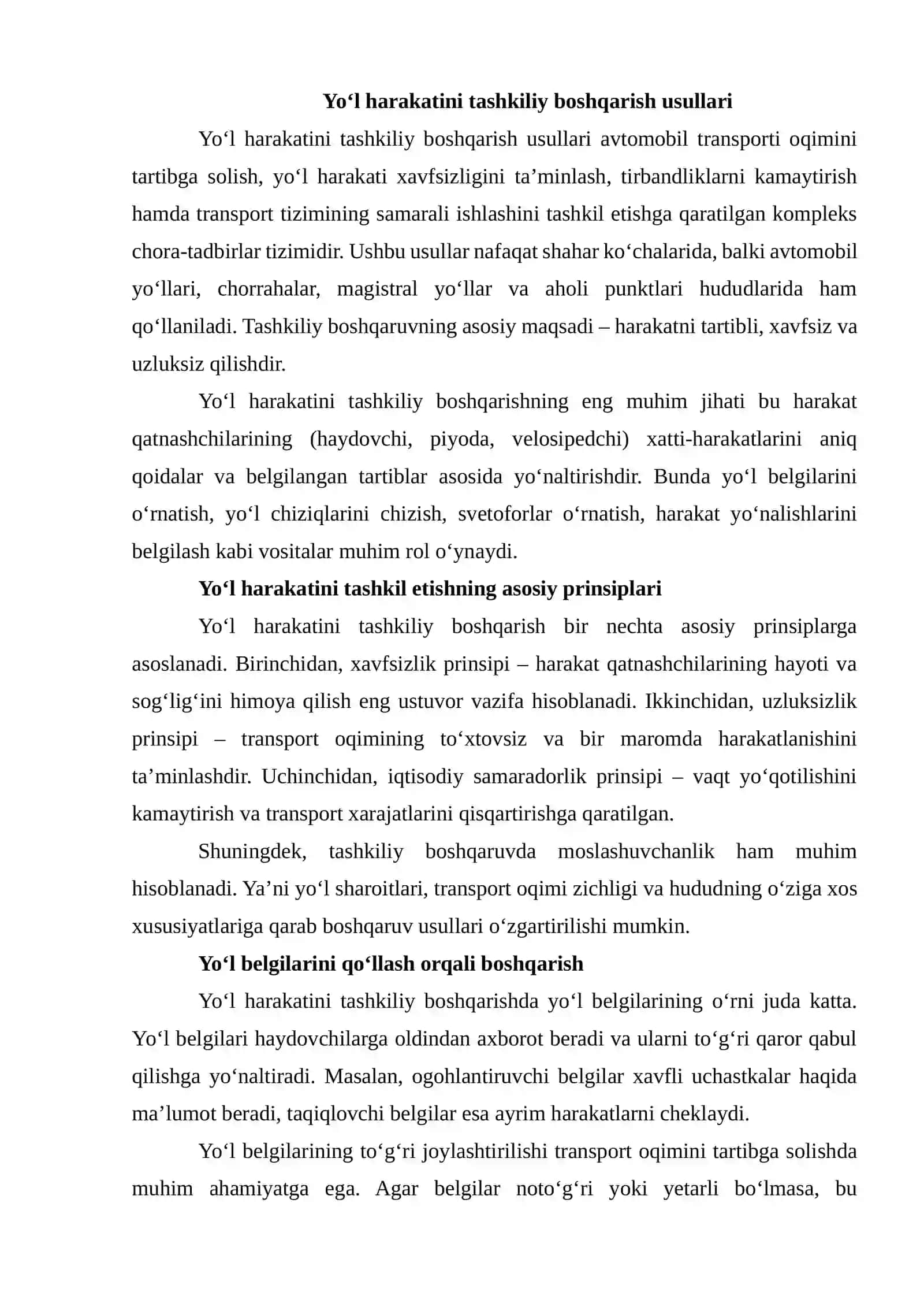 Yo'l harakatini boshqarish usullari 2