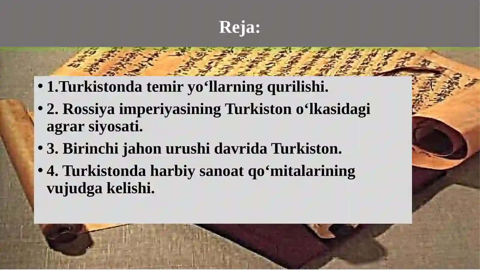 TURKISTON XX ASR BOSHLARIDA (1900-1917 YILLAR). BIRINCHI JAHON URUSHINING TURKISTONGA TASIRI 2