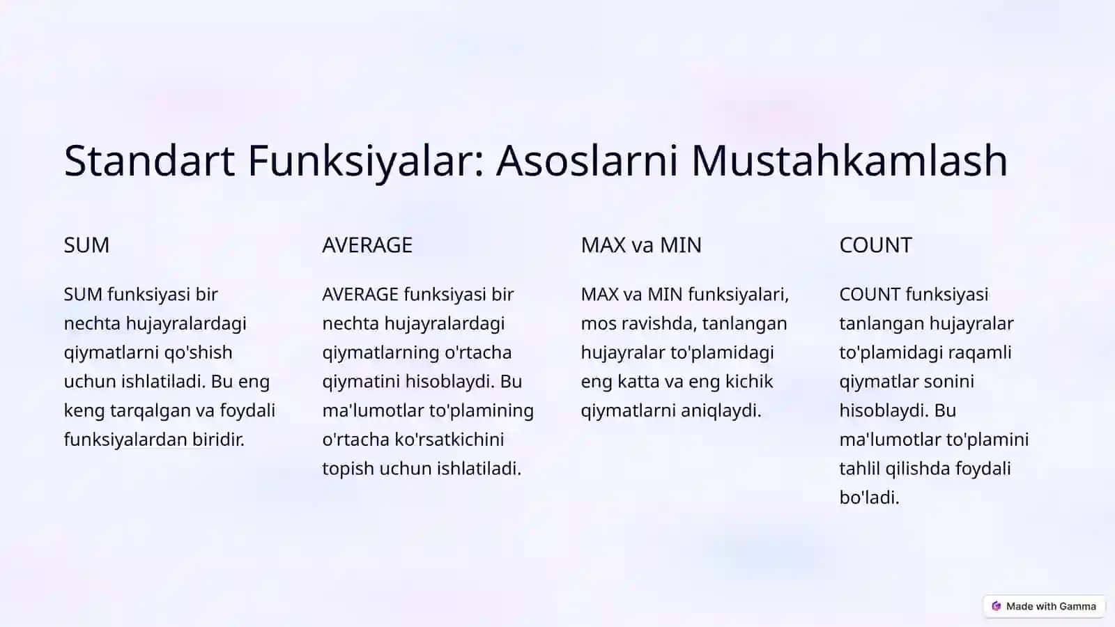 Microsoft Excelda Funksiyalar Dunyosiga Sayohat 2