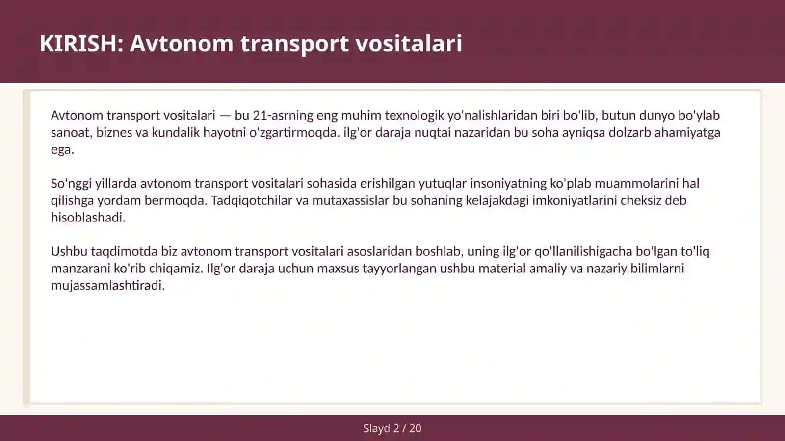 AVTONOM TRANSPORT VOSITALARI 2