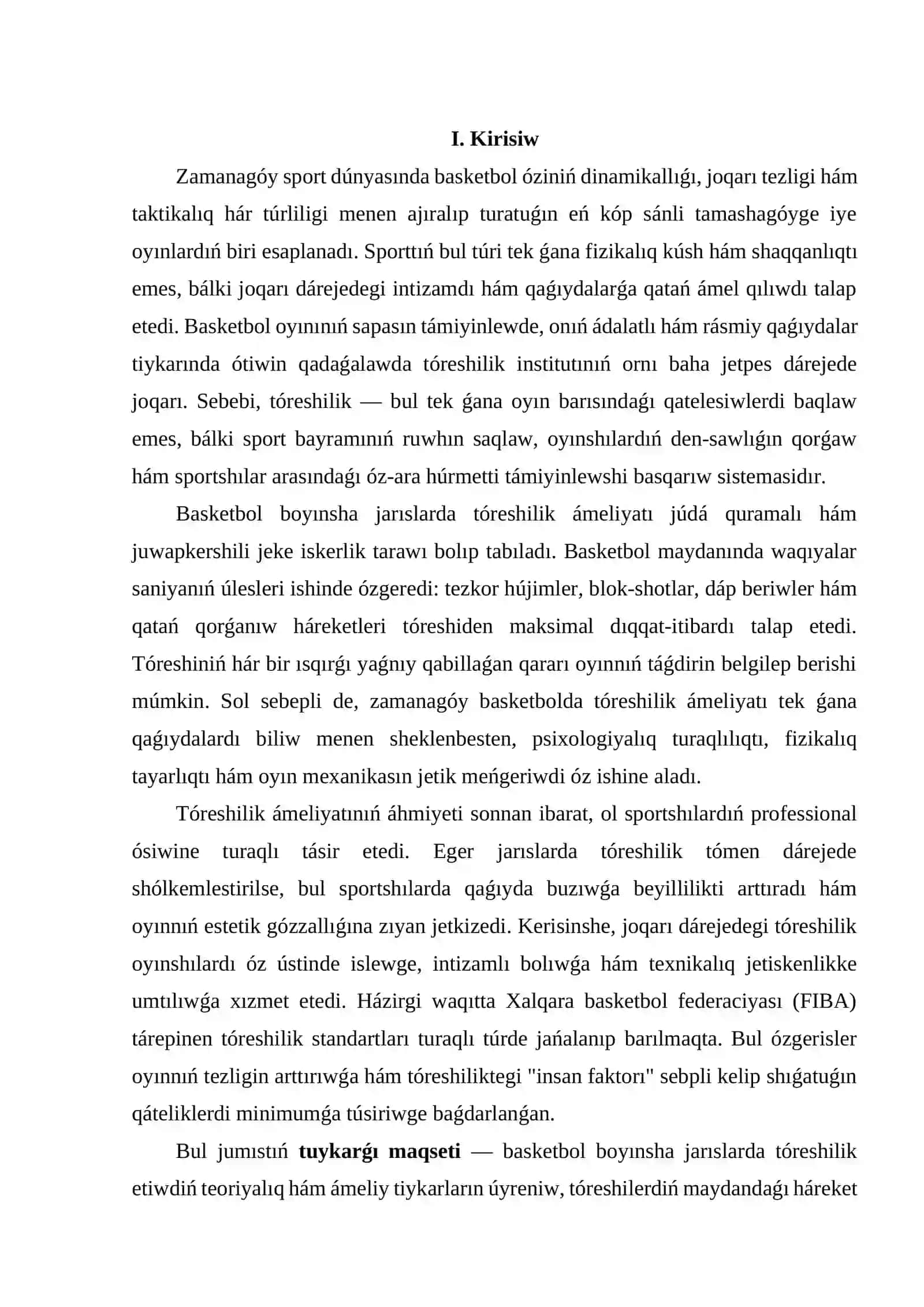 Basketbol boyınsha jarıslarda tóreshilik ámeliyatı 2