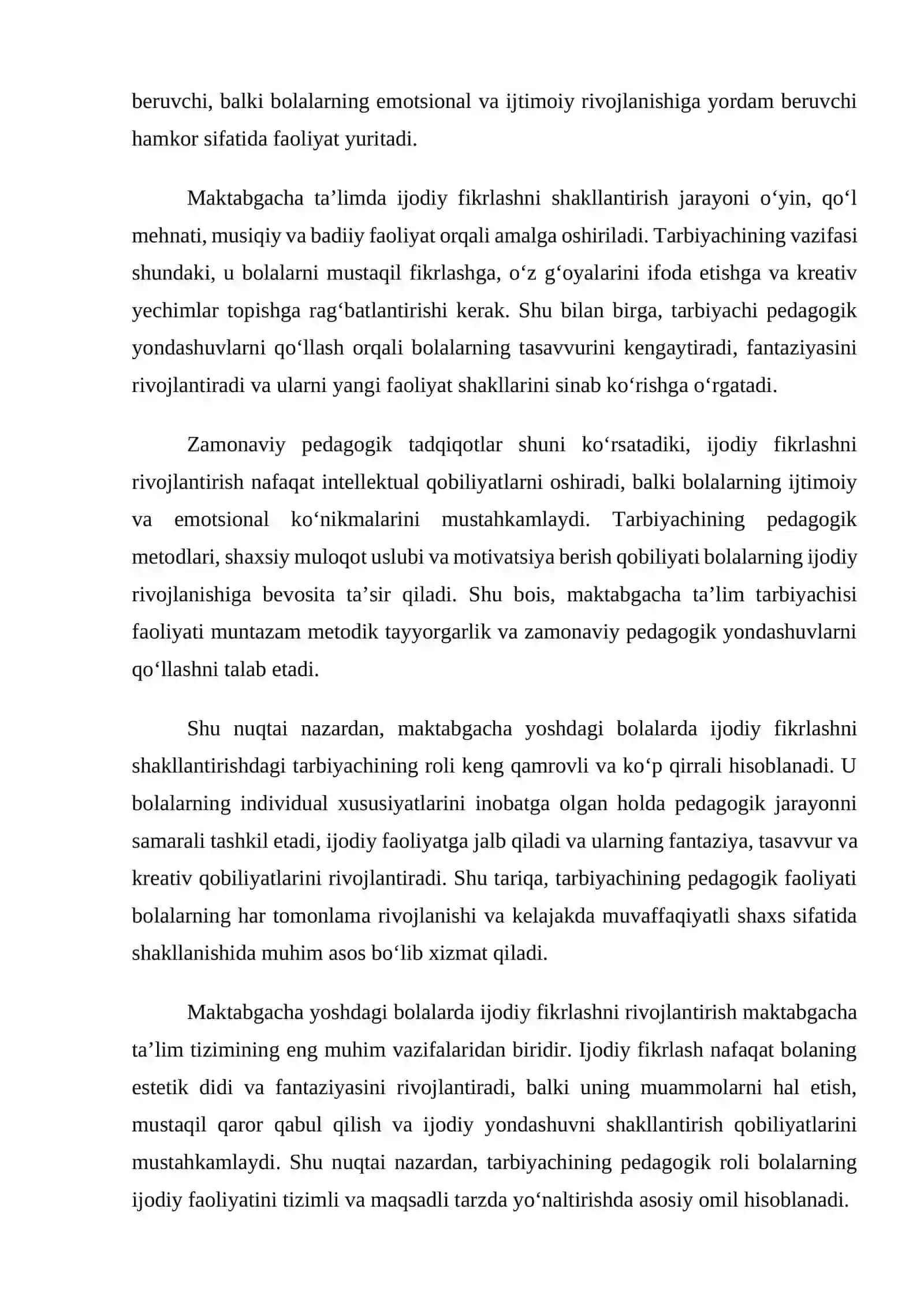 Bolalarda ijodiy fikrlashni rivojlantirishda tarbiyachining roli 2