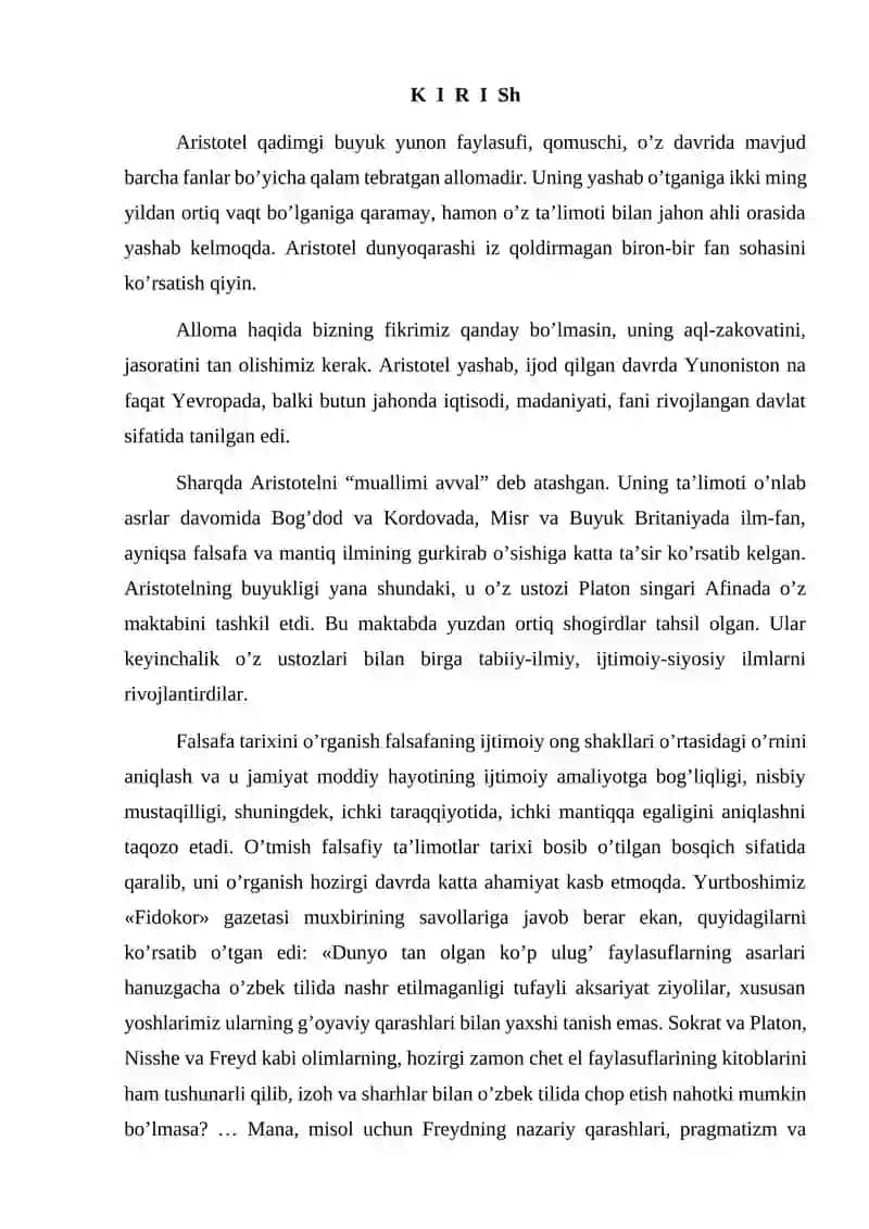 Aristotel, Forobiy va Kantning borliq haqidagi qarashlari 2