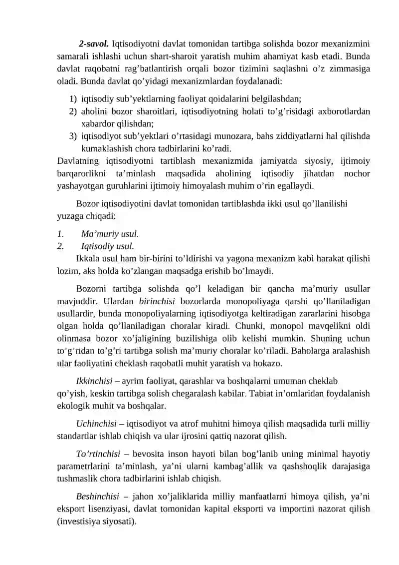 Bozor iqtisodiyotini tartibga solishda davlatning iqtisodiy roli 2