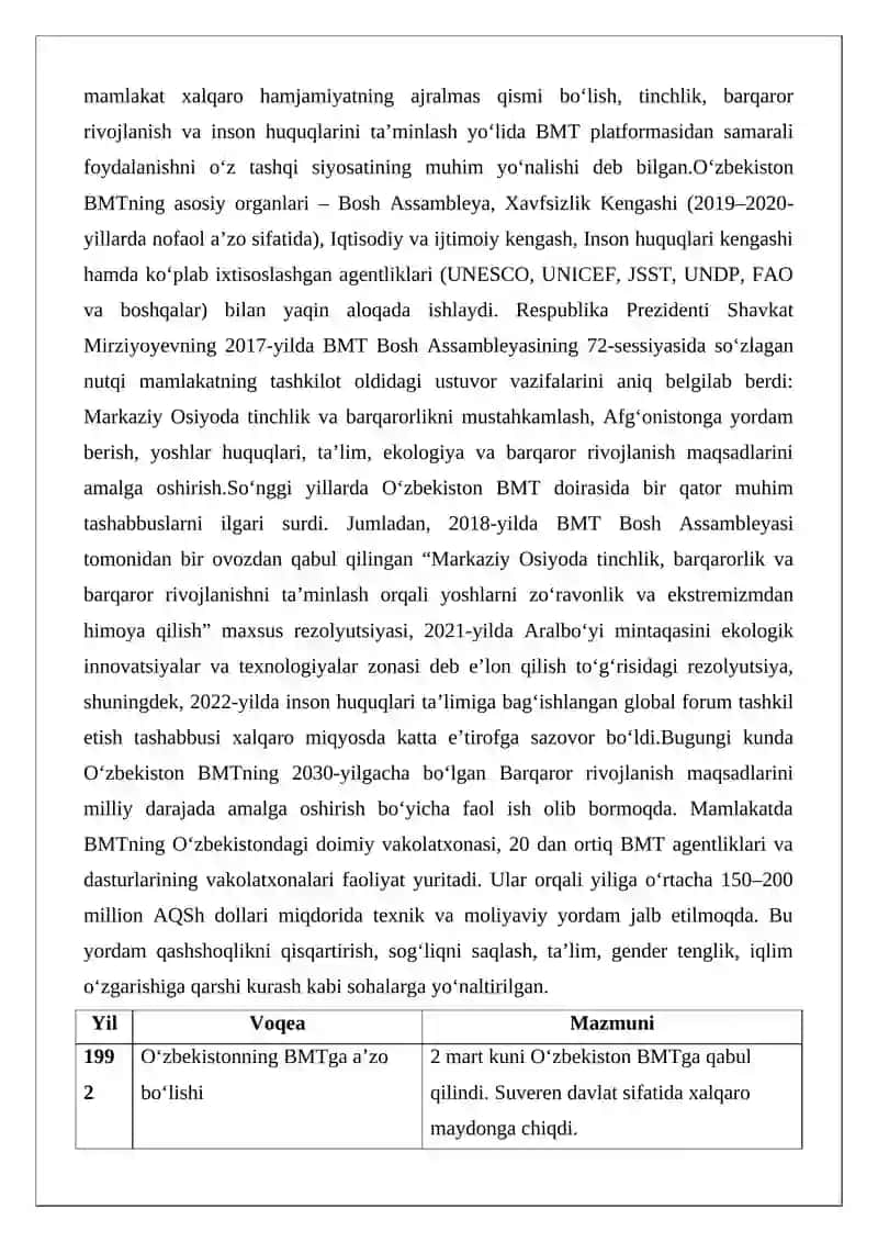 O‘zbekiston – BMT hamkorligi 2