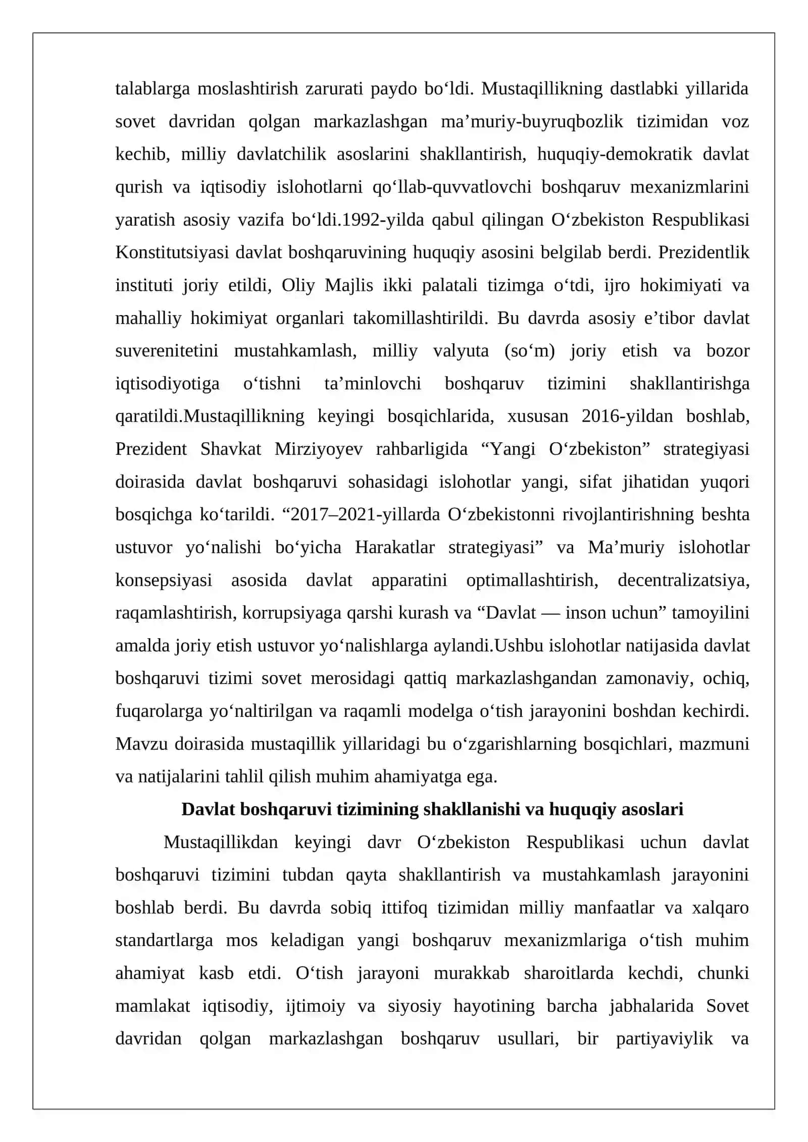 Mustaqillik yillarida davlat boshqaruvi tizimida amalga oshirilgan islohotlar 2