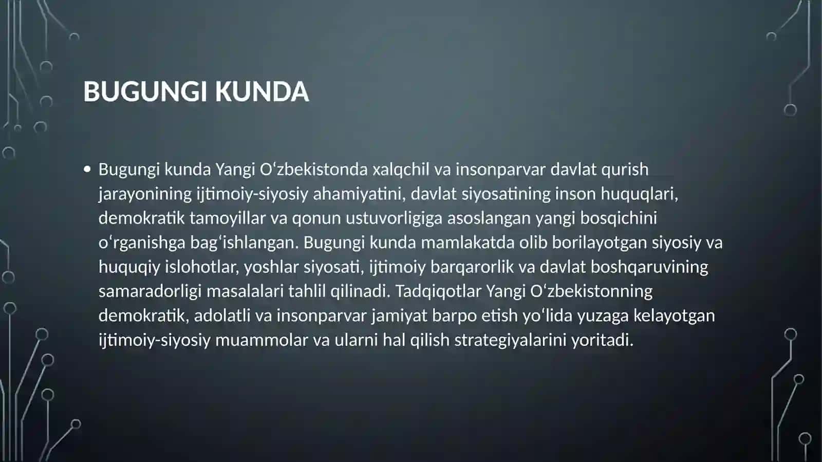 Yangi Oʻzbekistonda xalqchil va insonparvar davlat qurishning ijtimoiy siyosiy ahamiyati 2